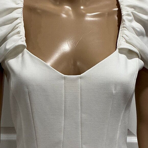 French Connection Whisper Gathered Sleeve Mini Dress Size 2 Off-White - Picture 3 of 13